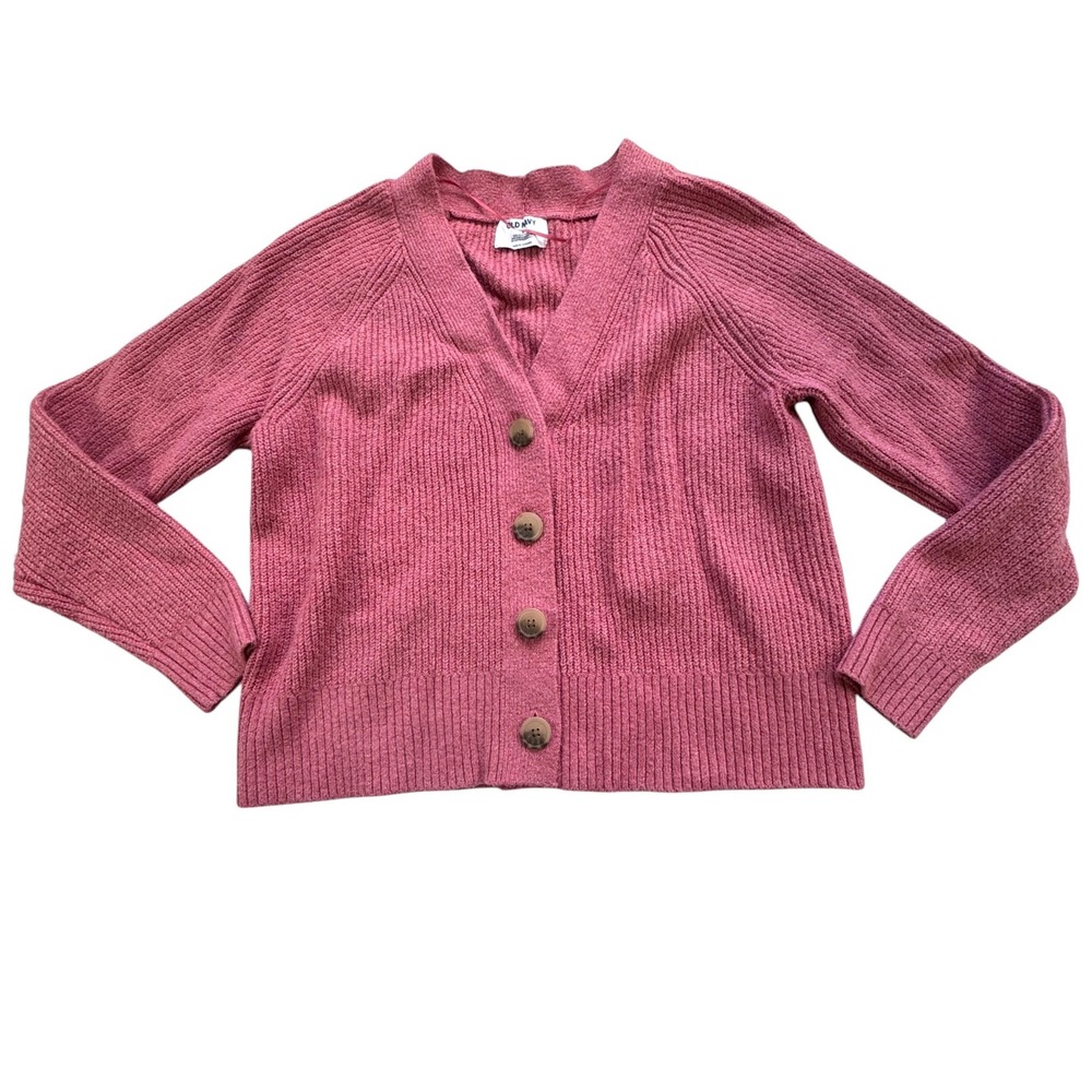 Old Navy Pink Shaker Stitch Cardigan Sweater Womens M Rose Cloud Button Front